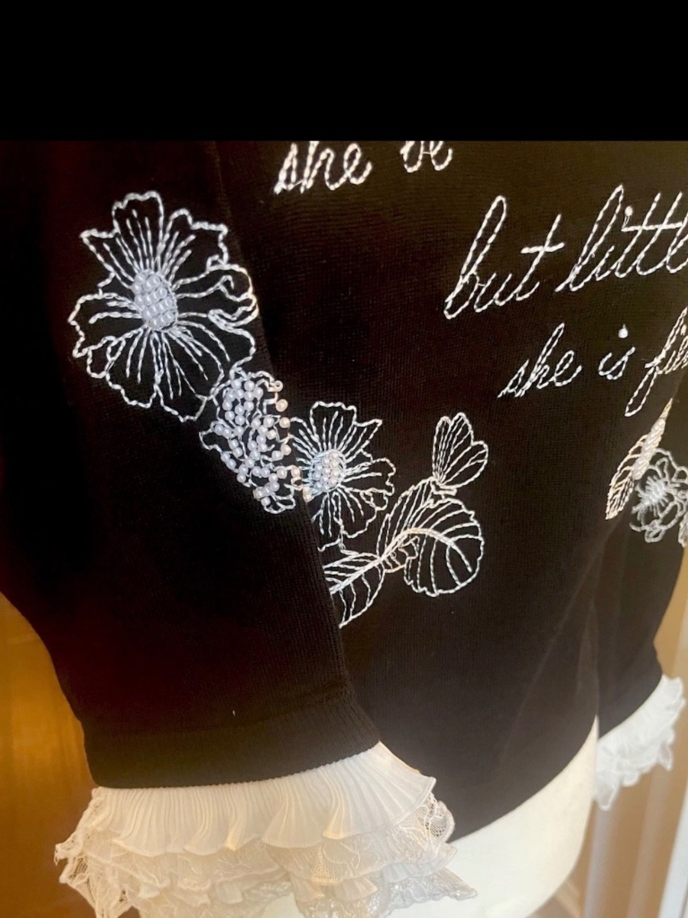 Alice + Olivia Carolann inspiring Embellished Sweater Ruffled Collar Sz S $595 - Picture 9 of 14